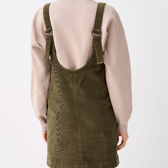 Patch pocket corduroy apron dress khaki olive green - Picture 2 of 3